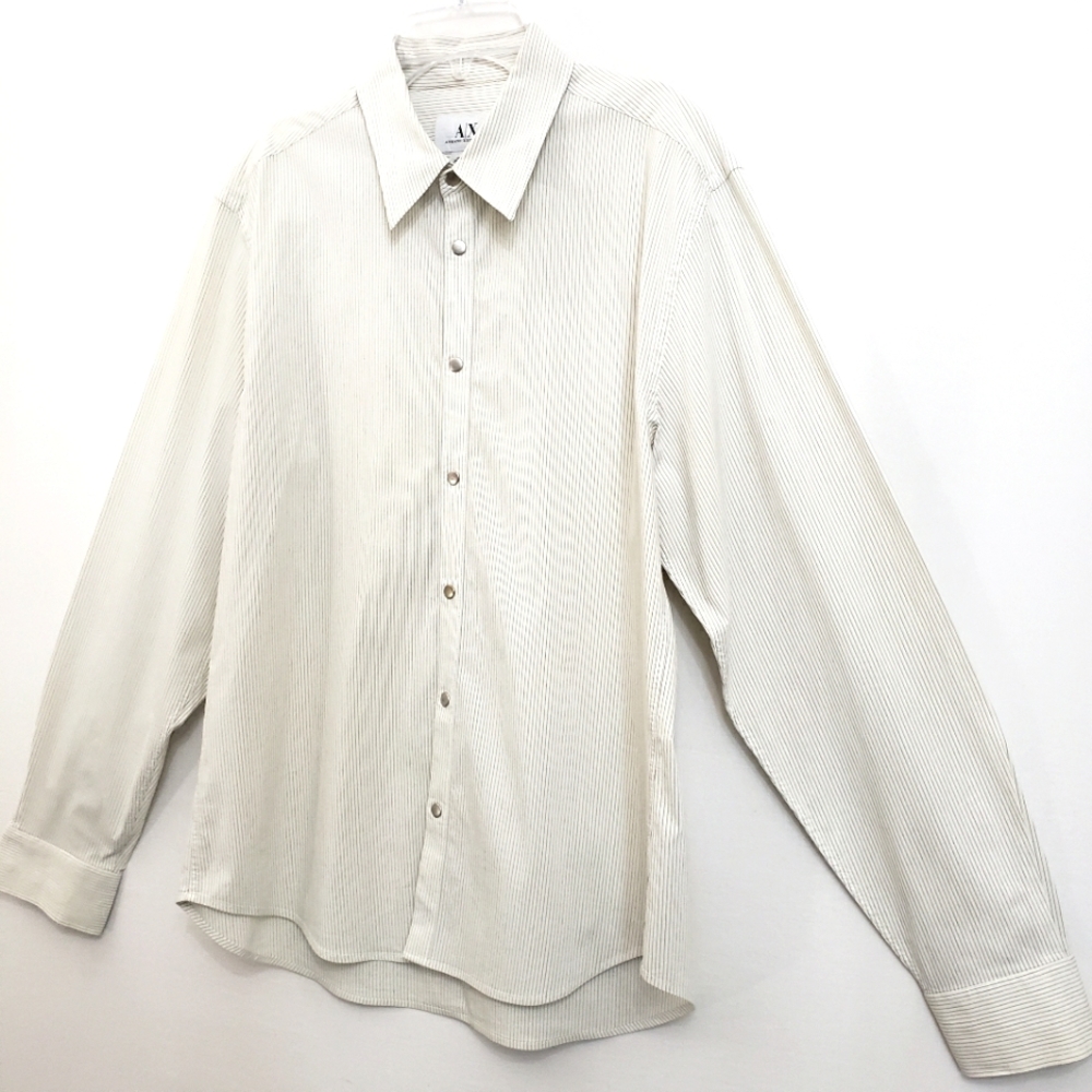 Armani Exchange Creme Textured Pinstripe Longsleeve Button down Shirt - Picture 15 of 15